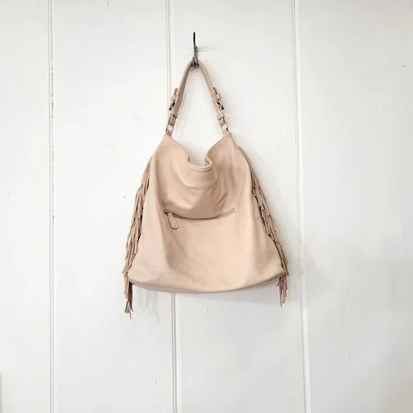 Expressions Pink Vegan Leather Boho Fringed Shoulder Bag - Picture 7 of 9